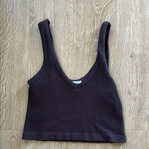 Gypsy Feather Ribbed Brown Crop Top